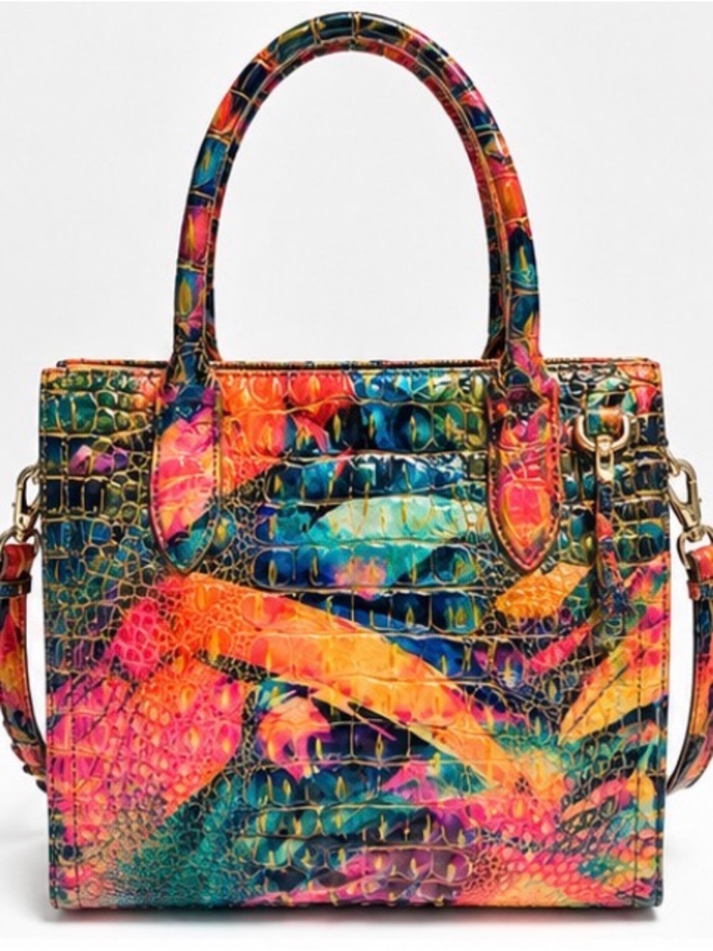 Brahmin Multicolor Croc-Embossed Satchel